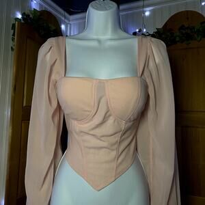 Soft Coquette Corset Style Top with Sheer Balloon Statement Sleeves